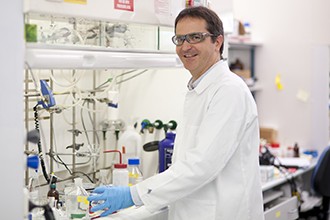 Guillaume Lesenne in lab at fume hood